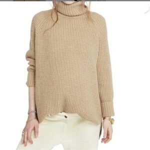 HATCH Waffle Turtleneck Cashmere Merino Blend  Wool Sweater Camel Sz XS